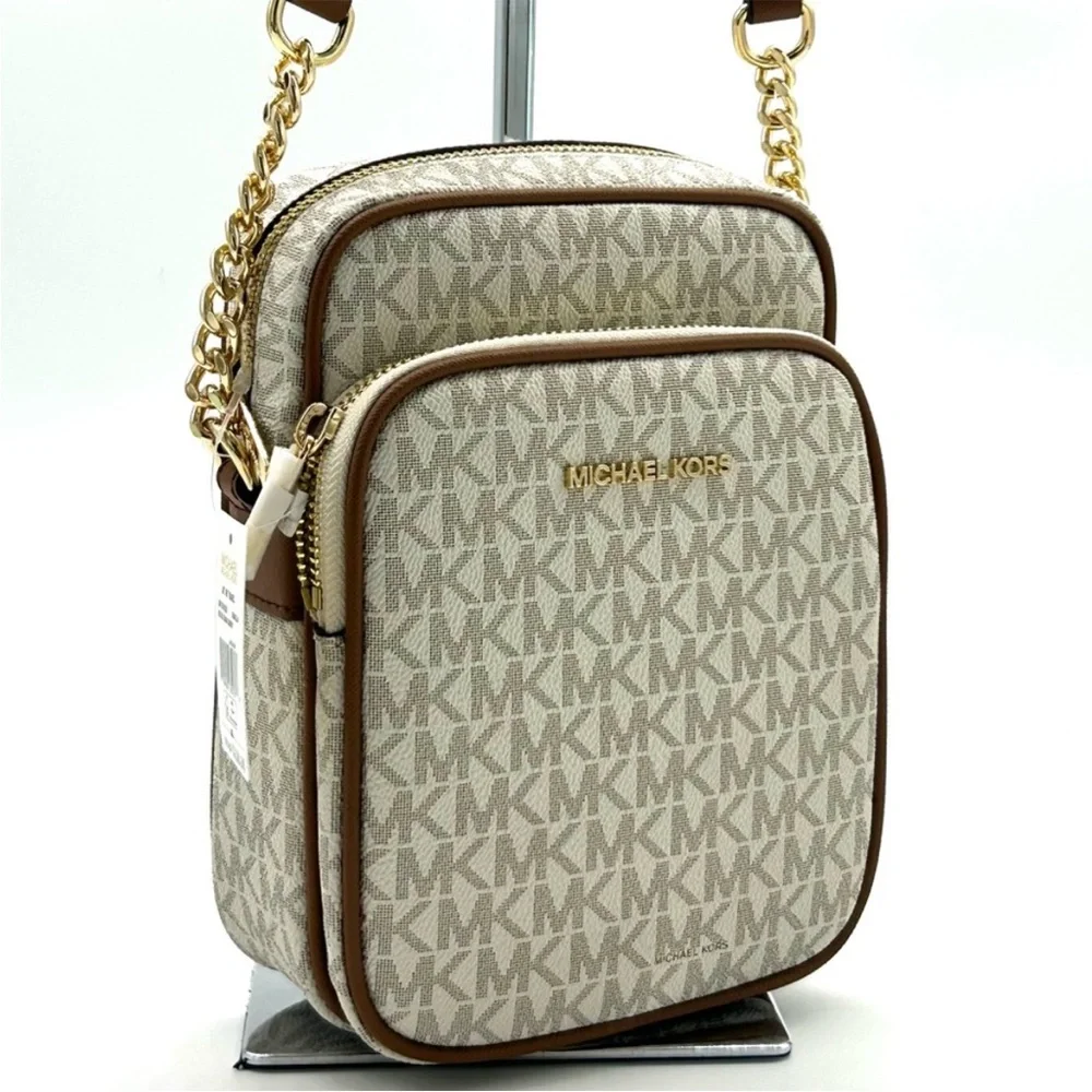 Michael Kors Jet Set Travel Medium Logo Crossbody Bag Vanilla/Brown